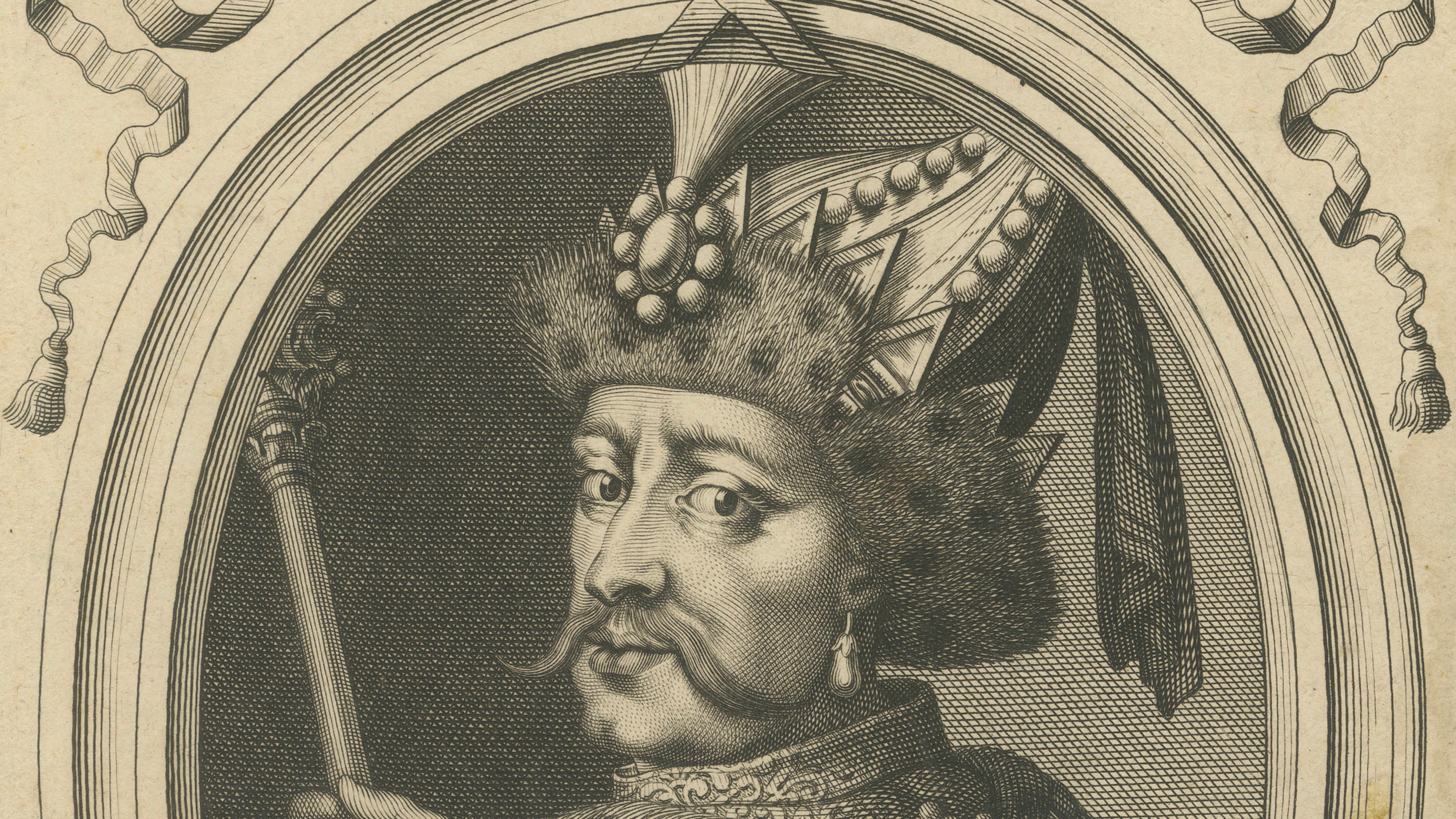 Grand Khan of Tartary Portrait Engraving, Nicolas de Larmessin, Paris, c.1660