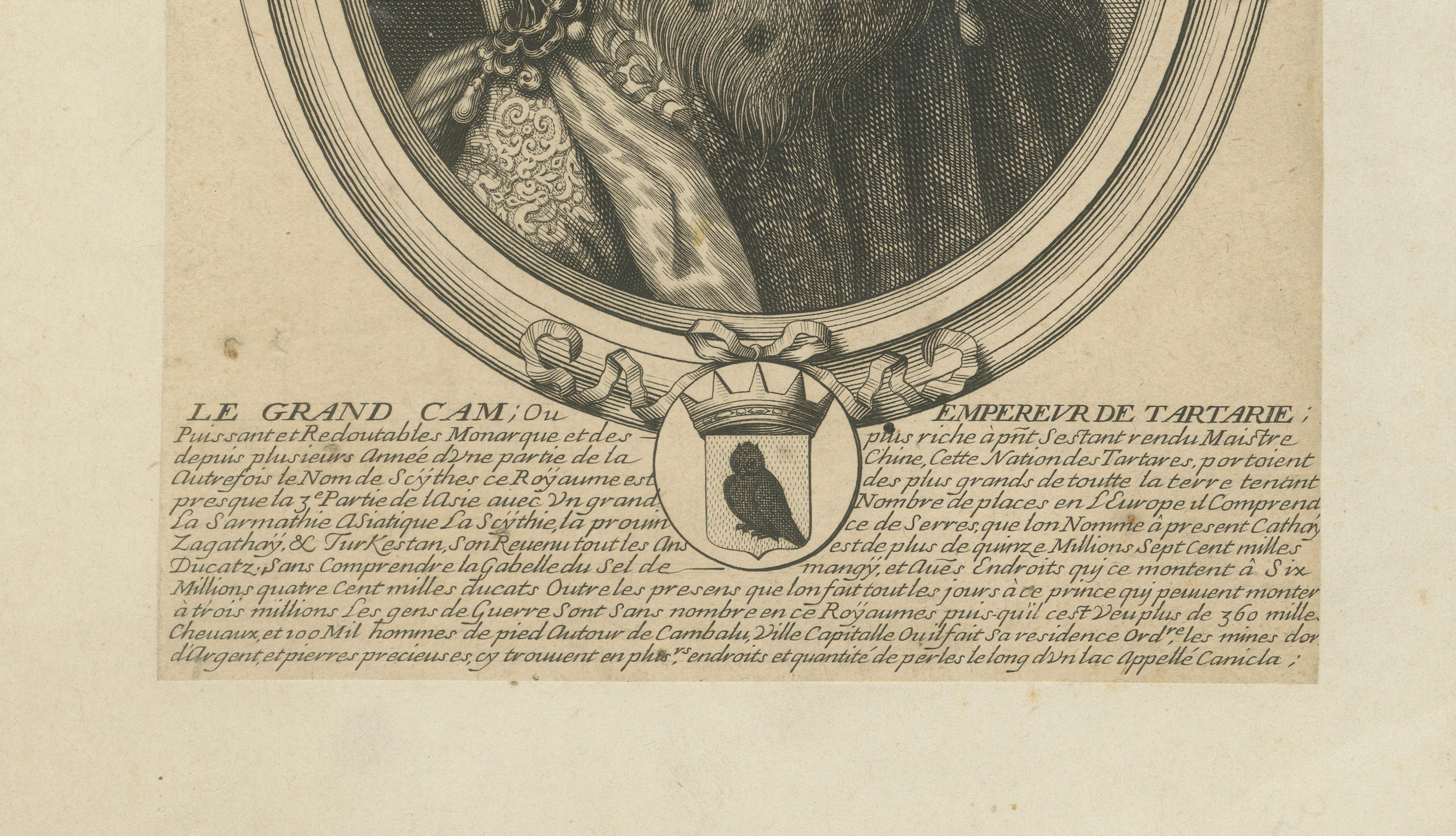 Grand Khan of Tartary Portrait Engraving, Nicolas de Larmessin, Paris, c.1660