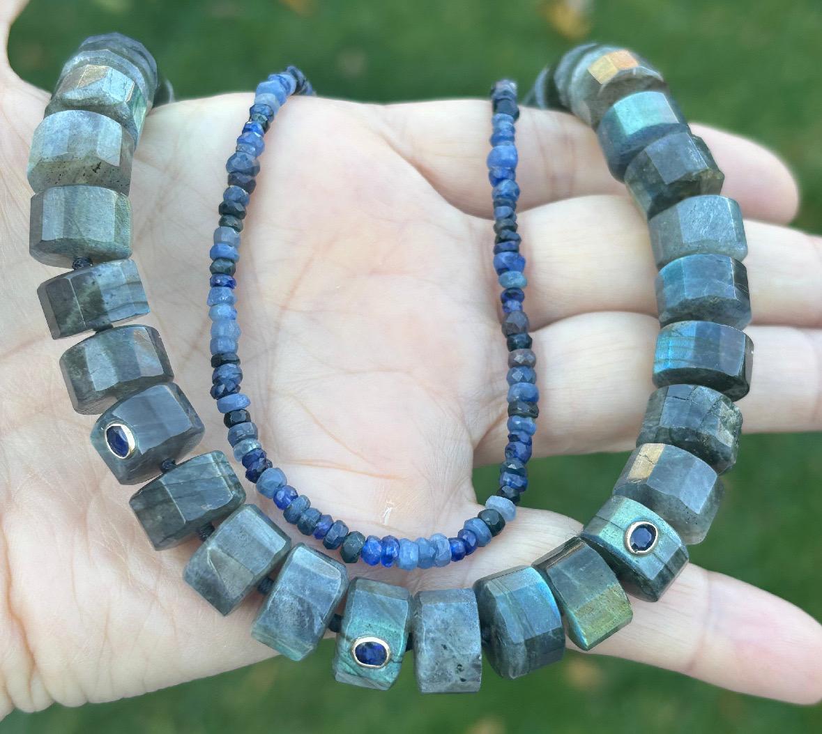 Collana Grand Labradorite e Zaffiro Blu con oro 14k in vendita 5