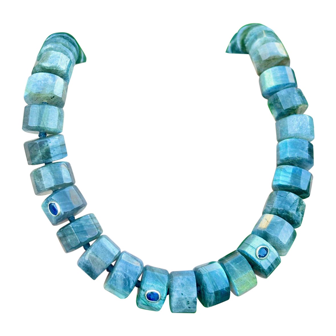 Collana Grand Labradorite e Zaffiro Blu con oro 14k in vendita