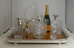 Grand Large Antique English Oak and Silver Plate Drinks / Serving Tray