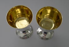 Grand Large Pair Irish Sterling Silver Wine Goblets - 1974 - 594 Grams