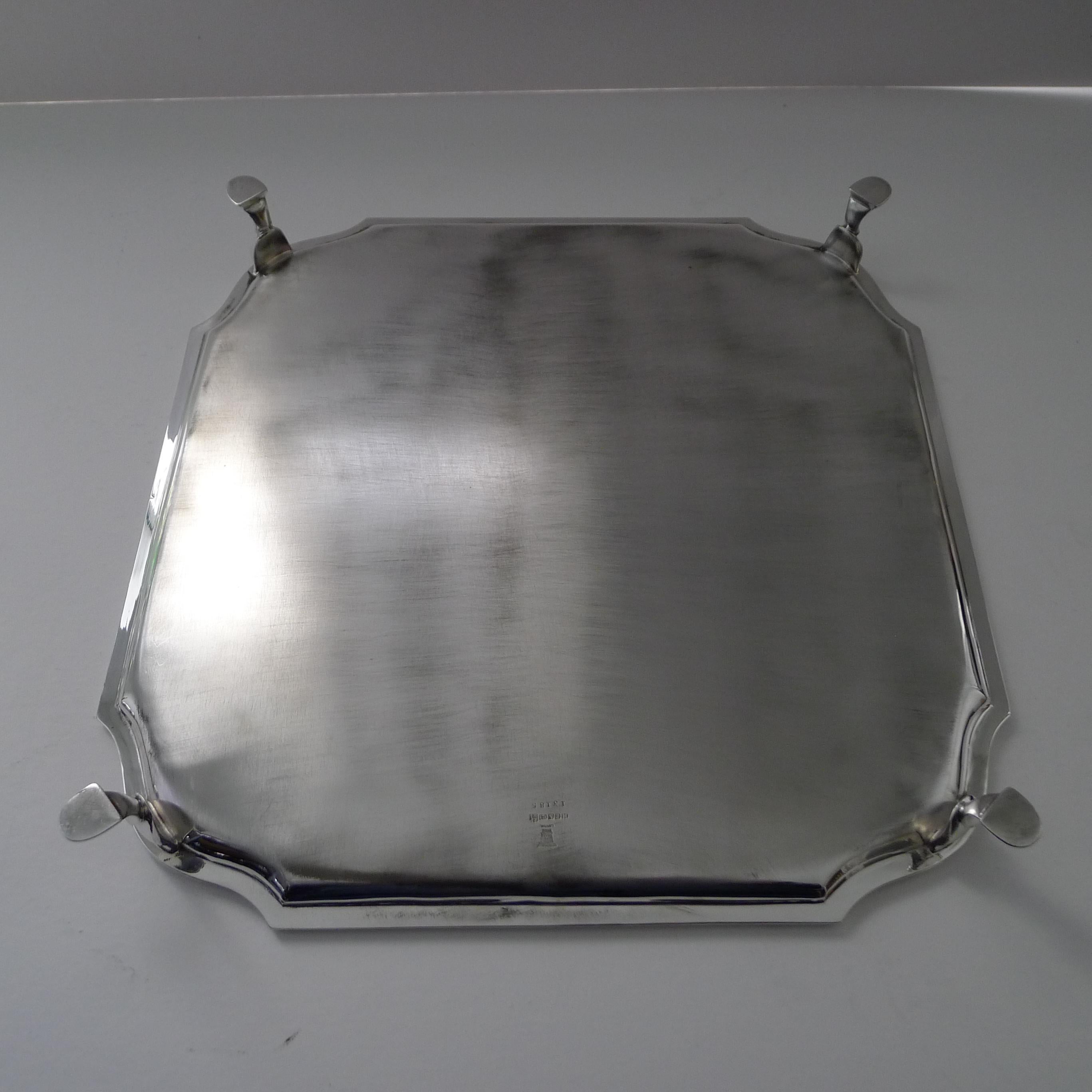 Silver Plate Grand Large Victorian Square Footed Salver / Tray C.1860