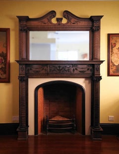 Grand Late Victorian Tiger Oak Fireplace Mantel with Beveled Mirror