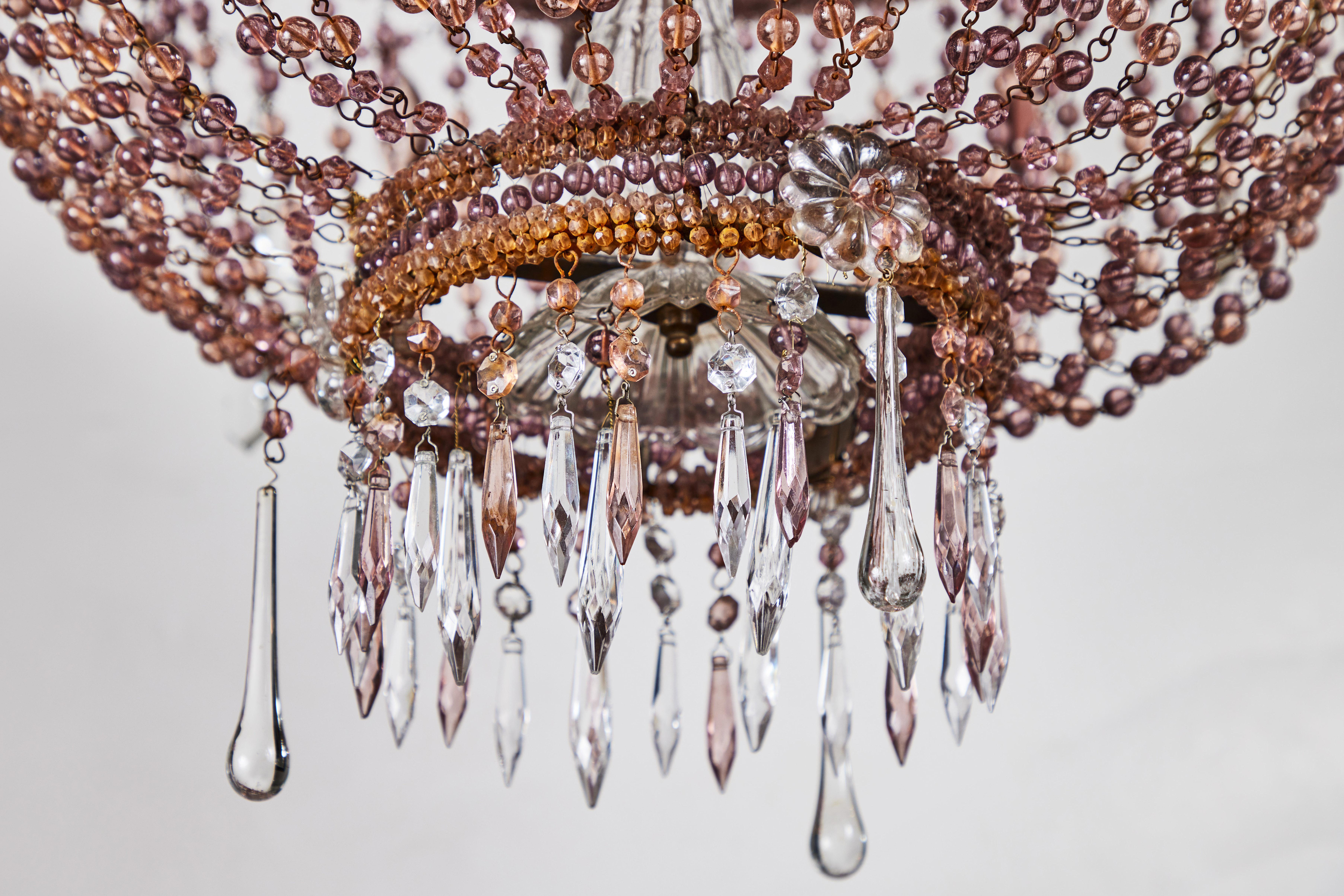 Grand, Lavender Crystal Chandelier In Good Condition For Sale In Newport Beach, CA