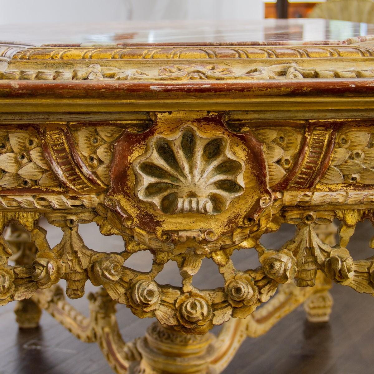 Grand Louis XIV Style Middle Table with Red Marble Top 6