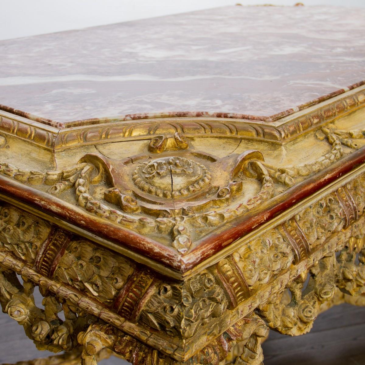 Grand Louis XIV Style Middle Table with Red Marble Top 3