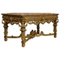 Grand Louis XIV Style Middle Table with Red Marble Top