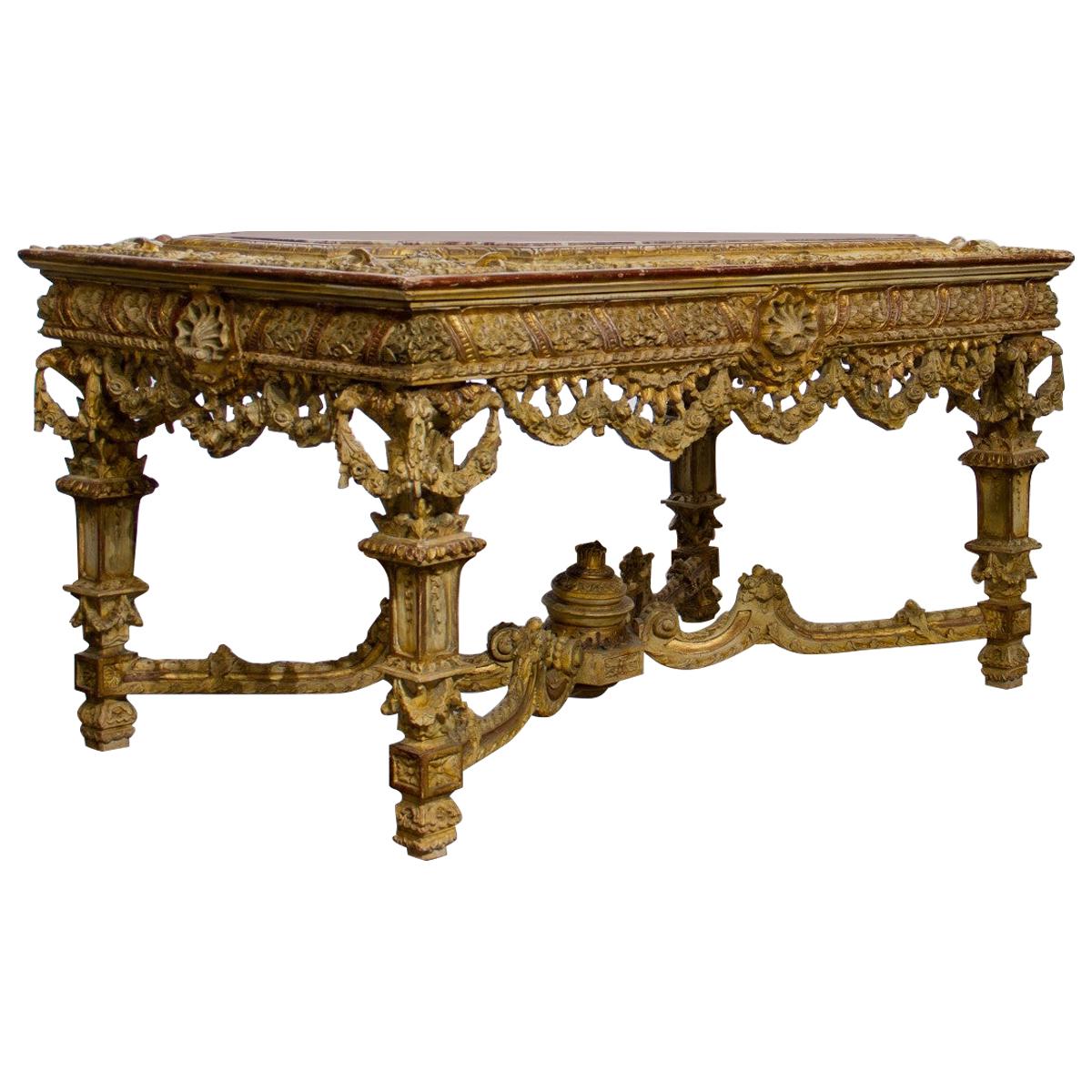 Table Centrale De Style Louis XIV Avec Plateau En Marbre Rouge En Vente Table Centrale De Style Louis XIV Avec Plateau En Marbre Rouge En Vente