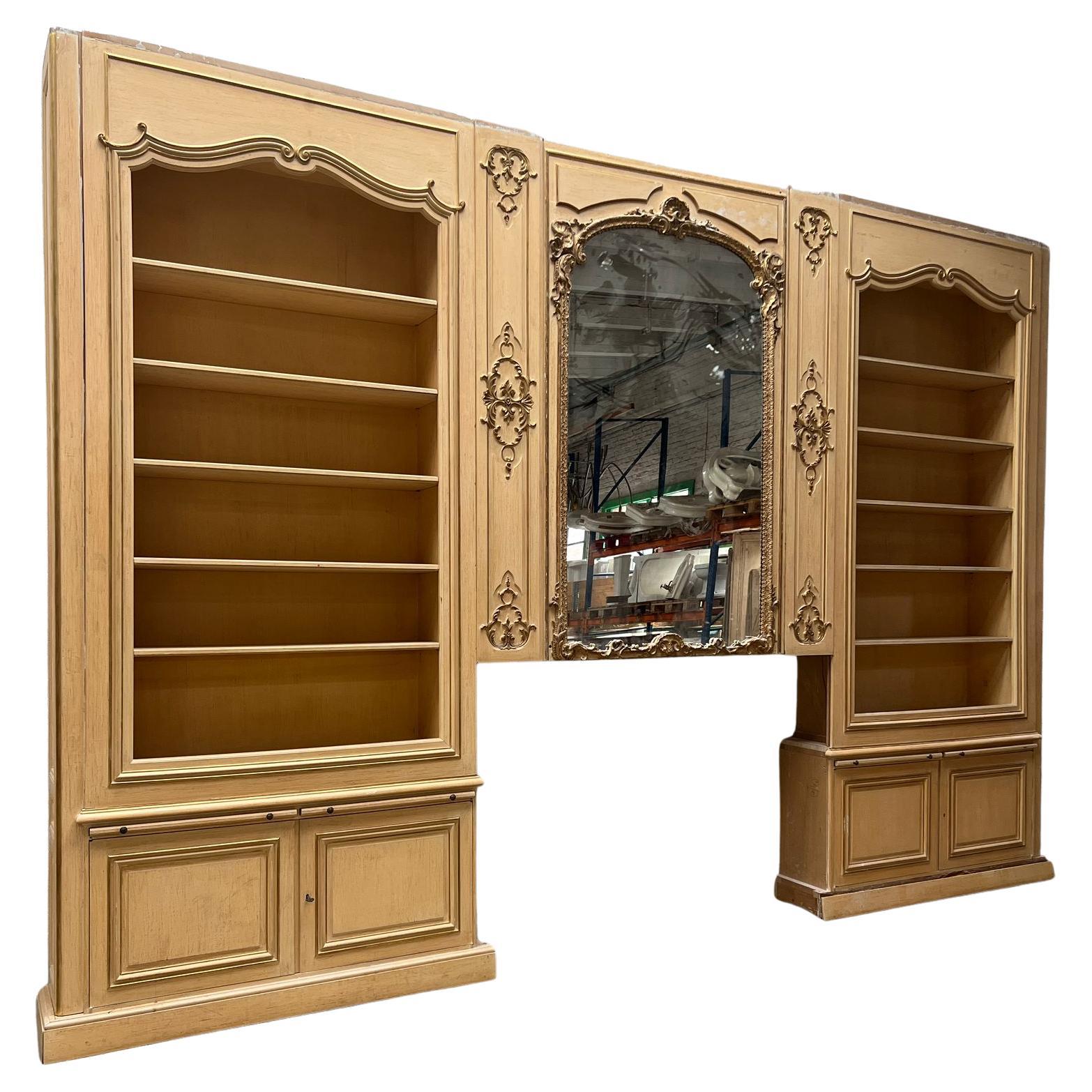 Libreria Boiserie in stile Luigi XV con specchio, Francia, XX secolo in vendita