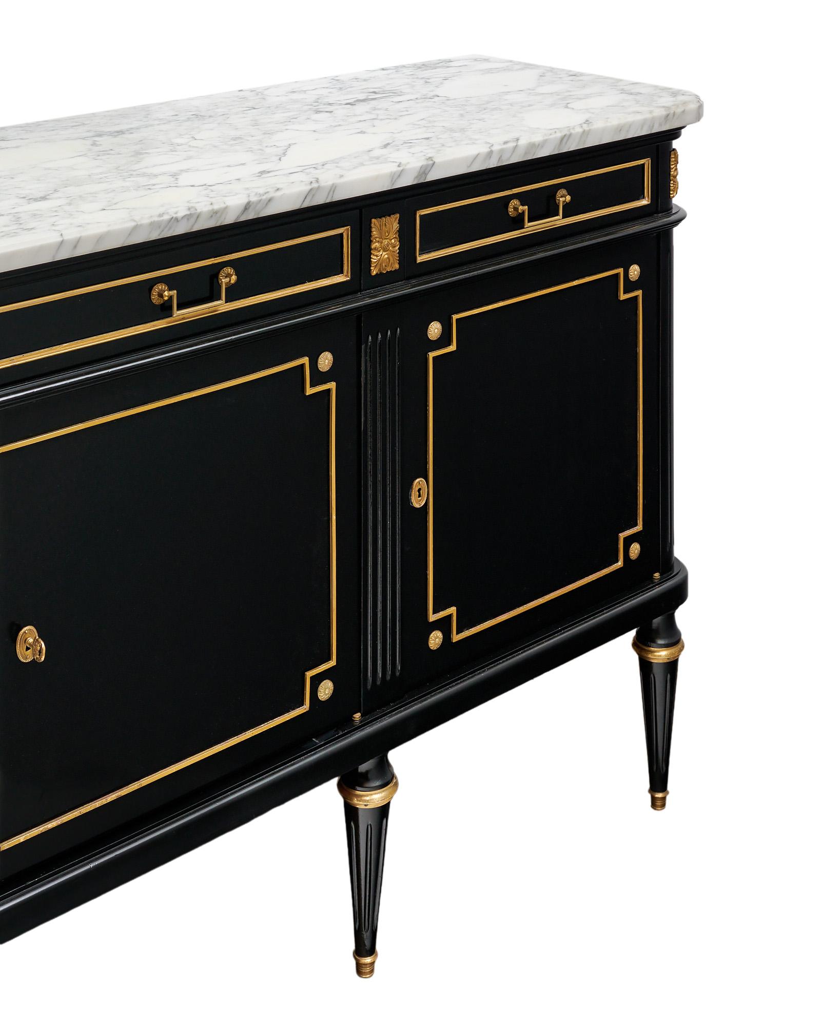Brass Grand Louis XVI Ebonized Buffet For Sale