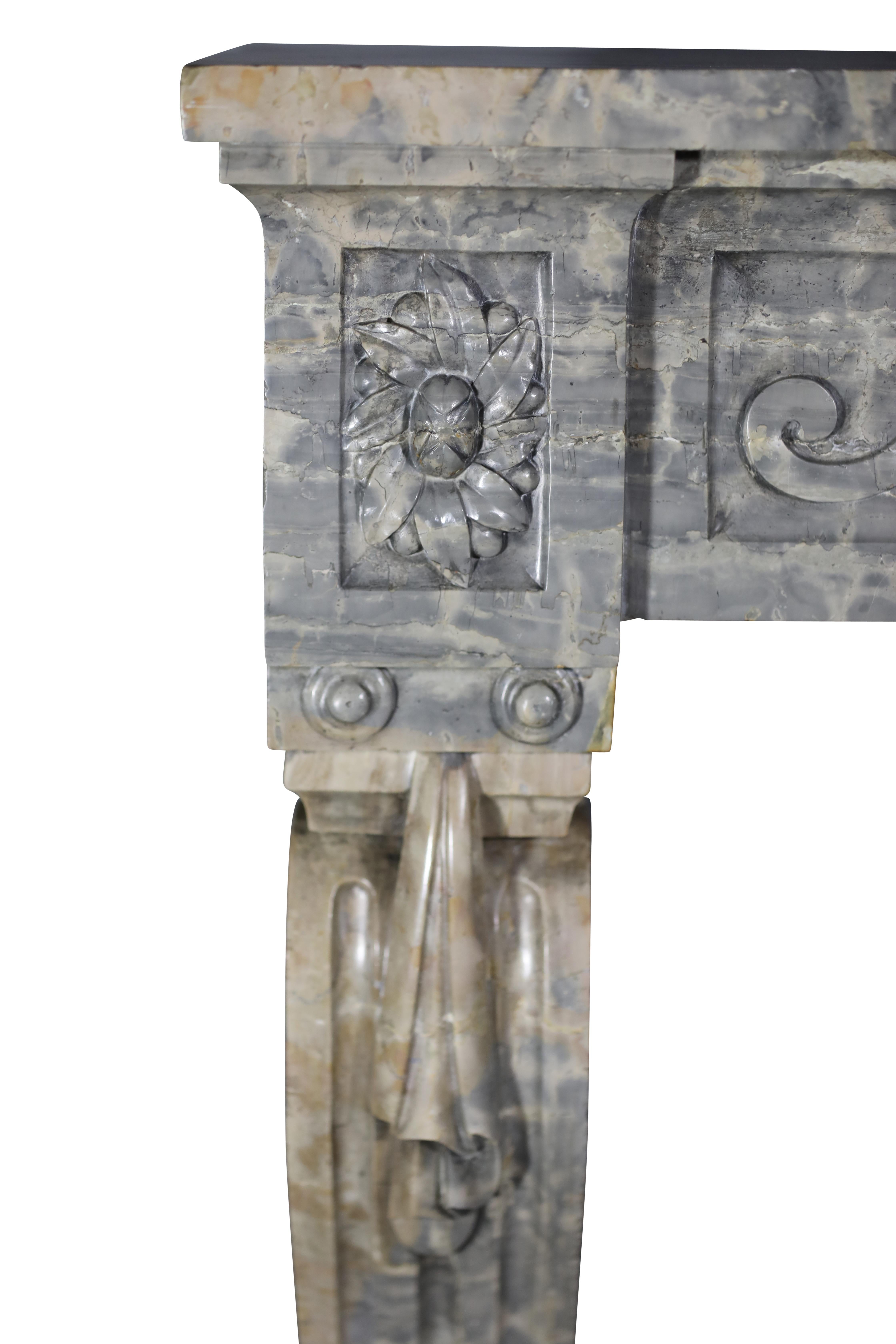 18th Century and Earlier Grand Louis XVI Period French Vintage Stone Fireplace For Sale