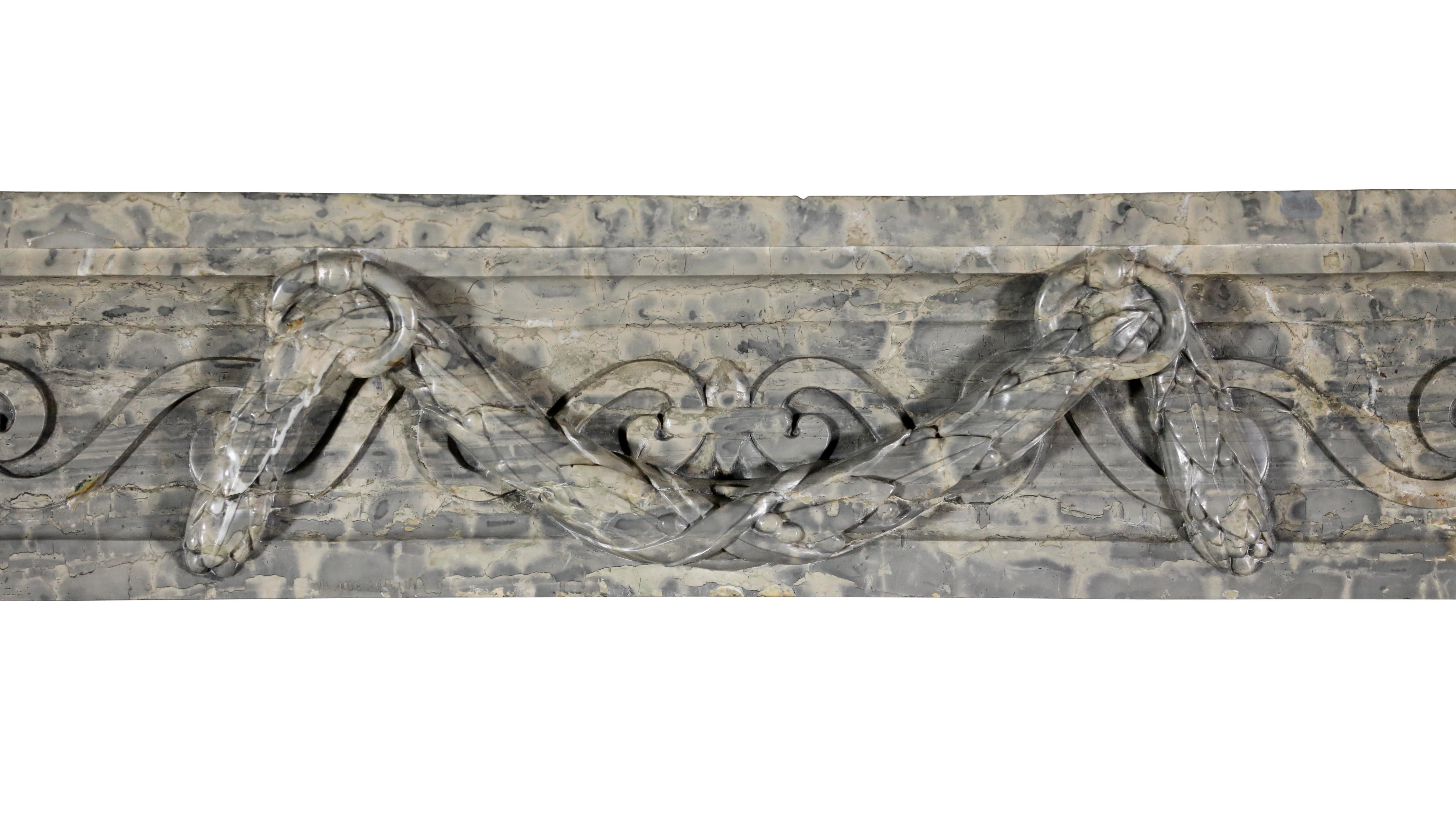 Grand Louis XVI Period French Vintage Stone Fireplace For Sale 2
