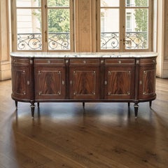 Grand Louis XVI Style Flame Mahogany Buffet with Marble Top