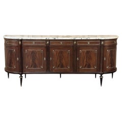 Grand Louis XVI Style Flame Mahogany Buffet with Marble Top