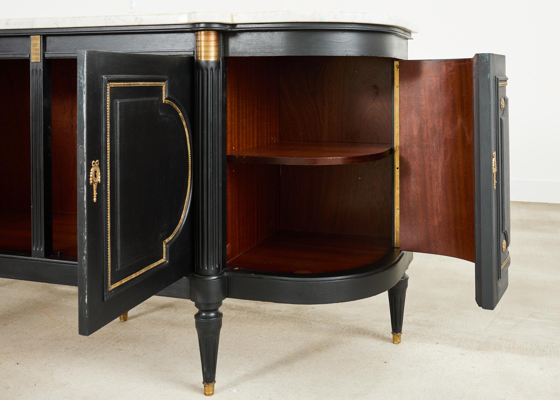 Grand Louis XVI Style Marble Top Ebonized Sideboard Buffet For Sale 4