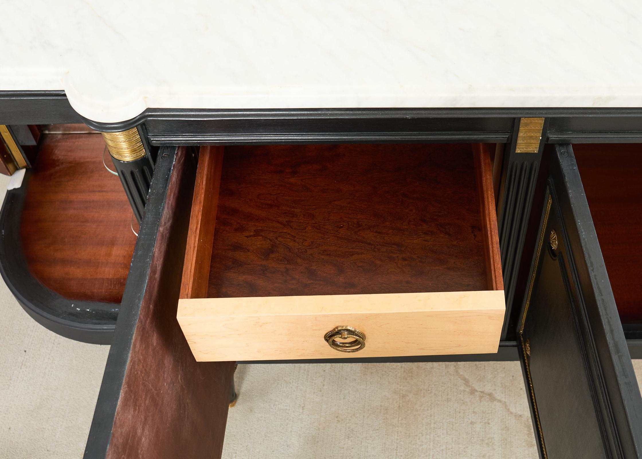 Grand Louis XVI Style Marble Top Ebonized Sideboard Buffet For Sale 12