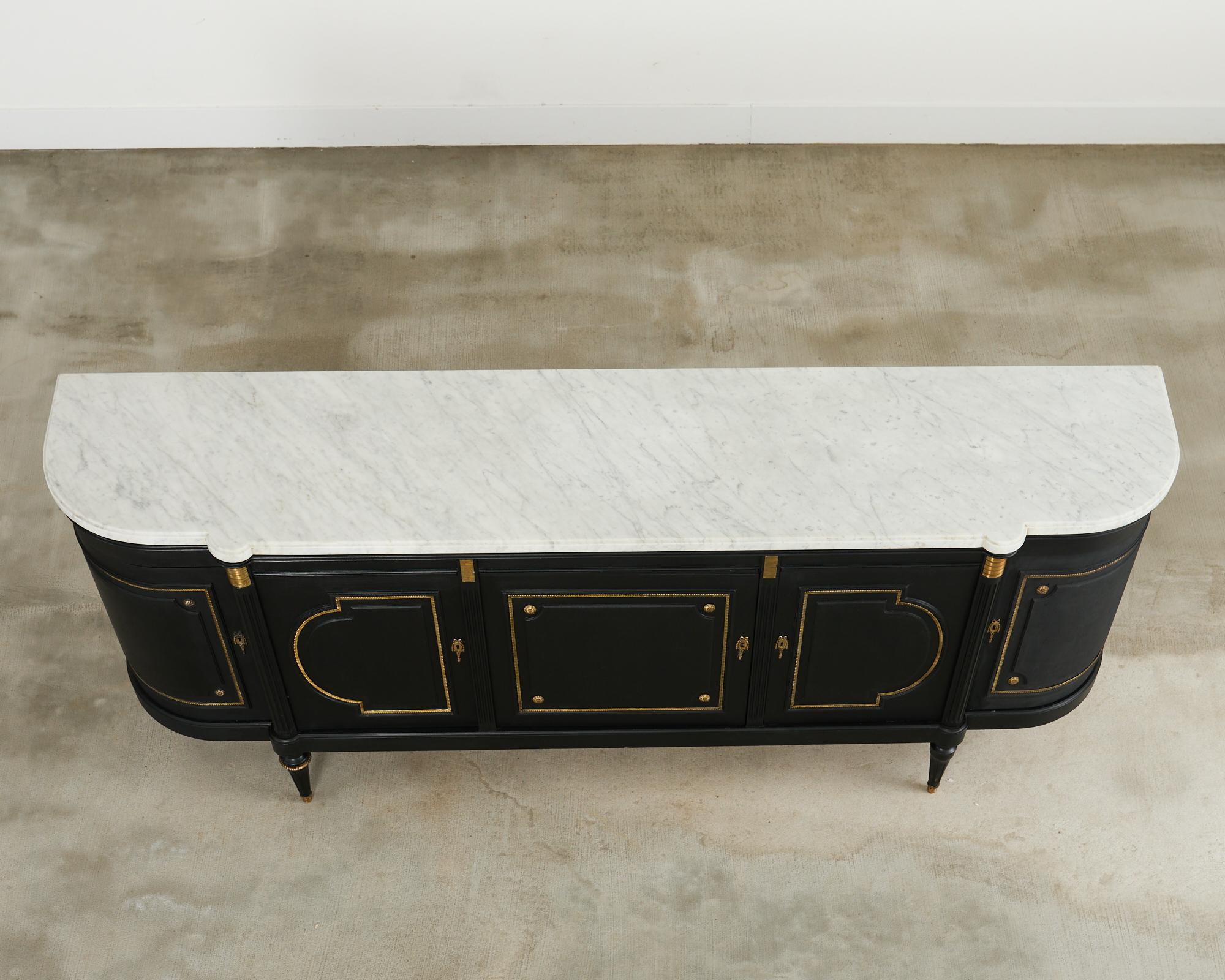 Grand Louis XVI Style Marble Top Ebonized Sideboard Buffet In Good Condition For Sale In Rio Vista, CA