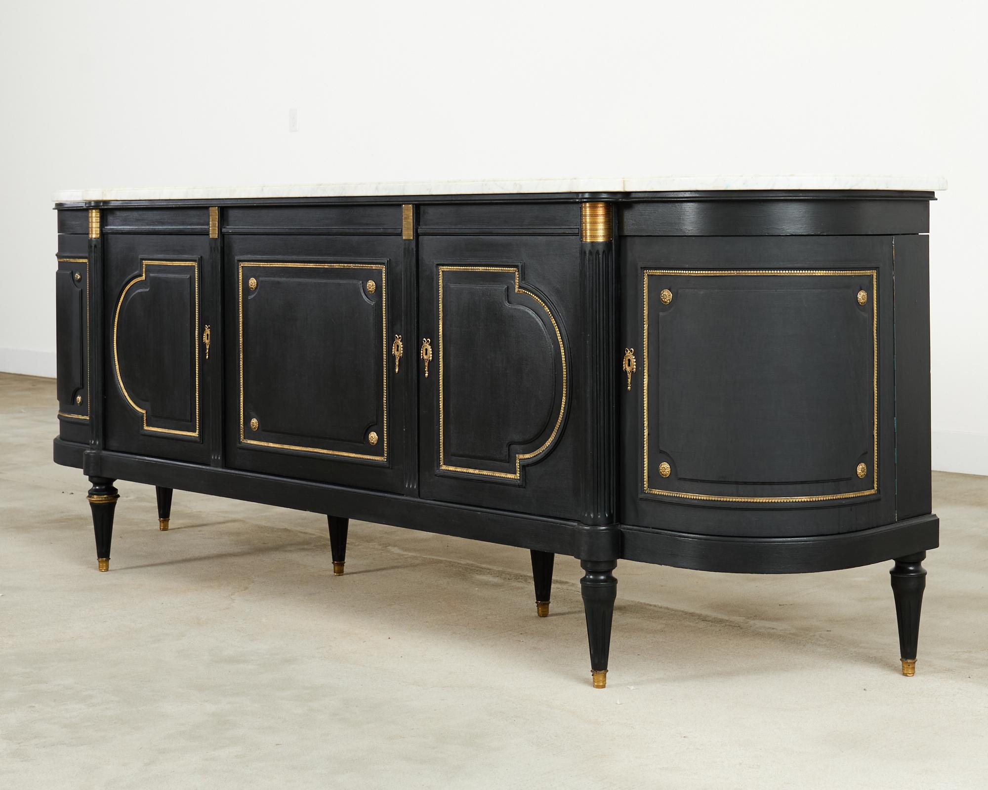 20th Century Grand Louis XVI Style Marble Top Ebonized Sideboard Buffet For Sale