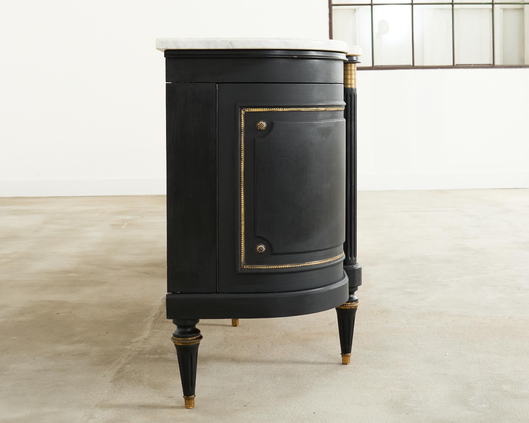 Brass Grand Louis XVI Style Marble Top Ebonized Sideboard Buffet For Sale