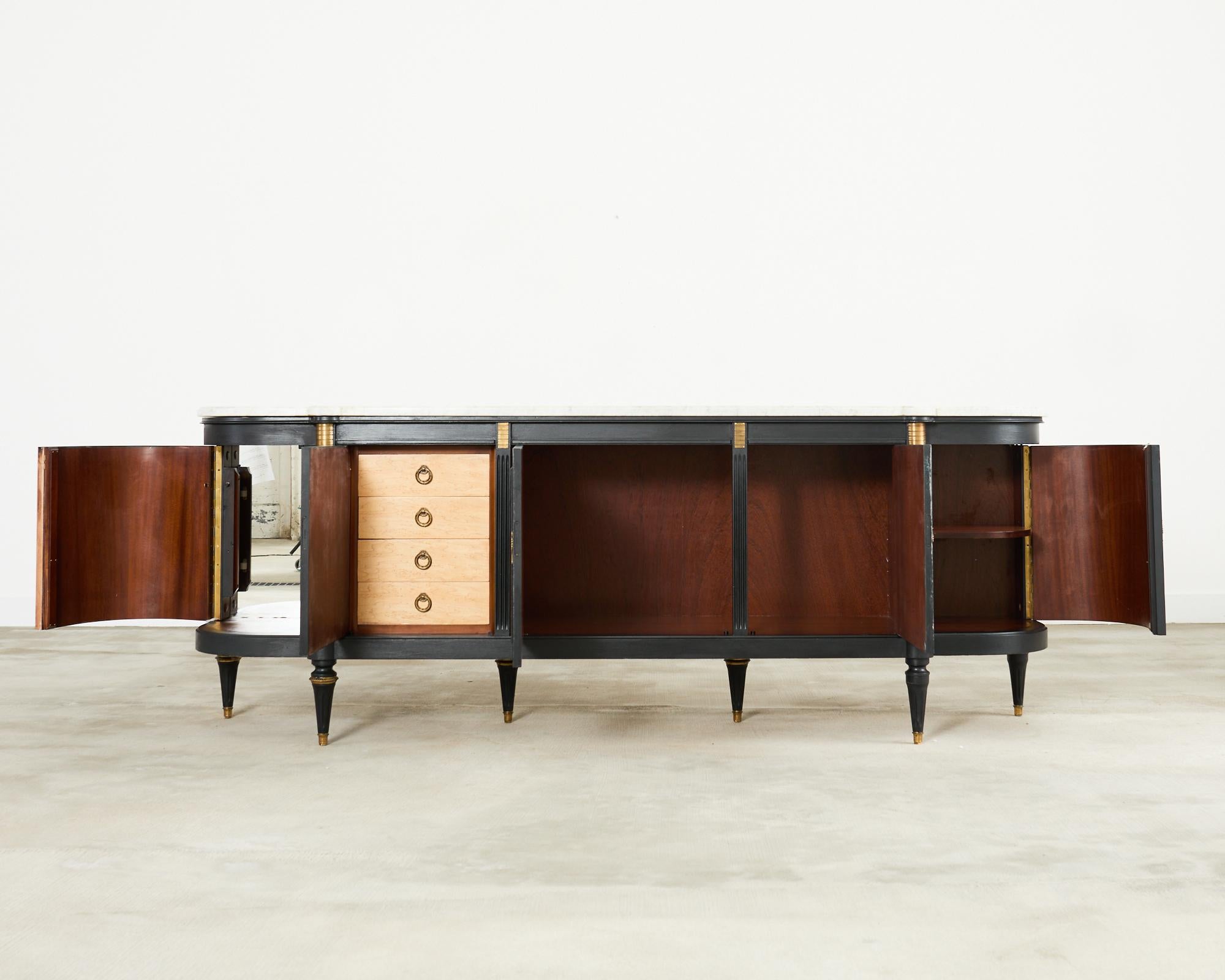 Grand Louis XVI Style Marble Top Ebonized Sideboard Buffet For Sale 1