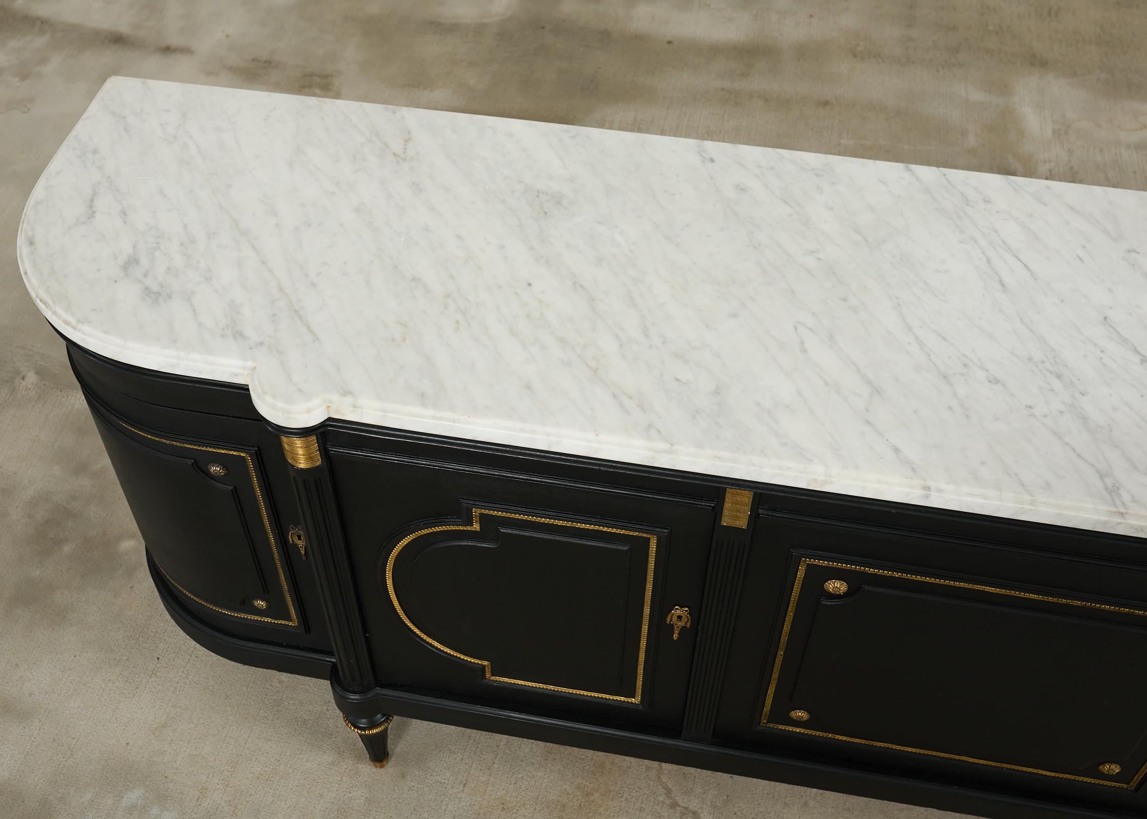 Grand Louis XVI Style Marble Top Ebonized Sideboard Buffet For Sale 2