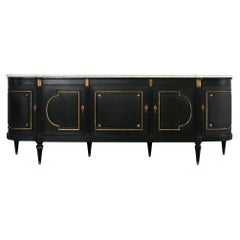 Grand Louis XVI Style Marble Top Ebonized Sideboard Buffet