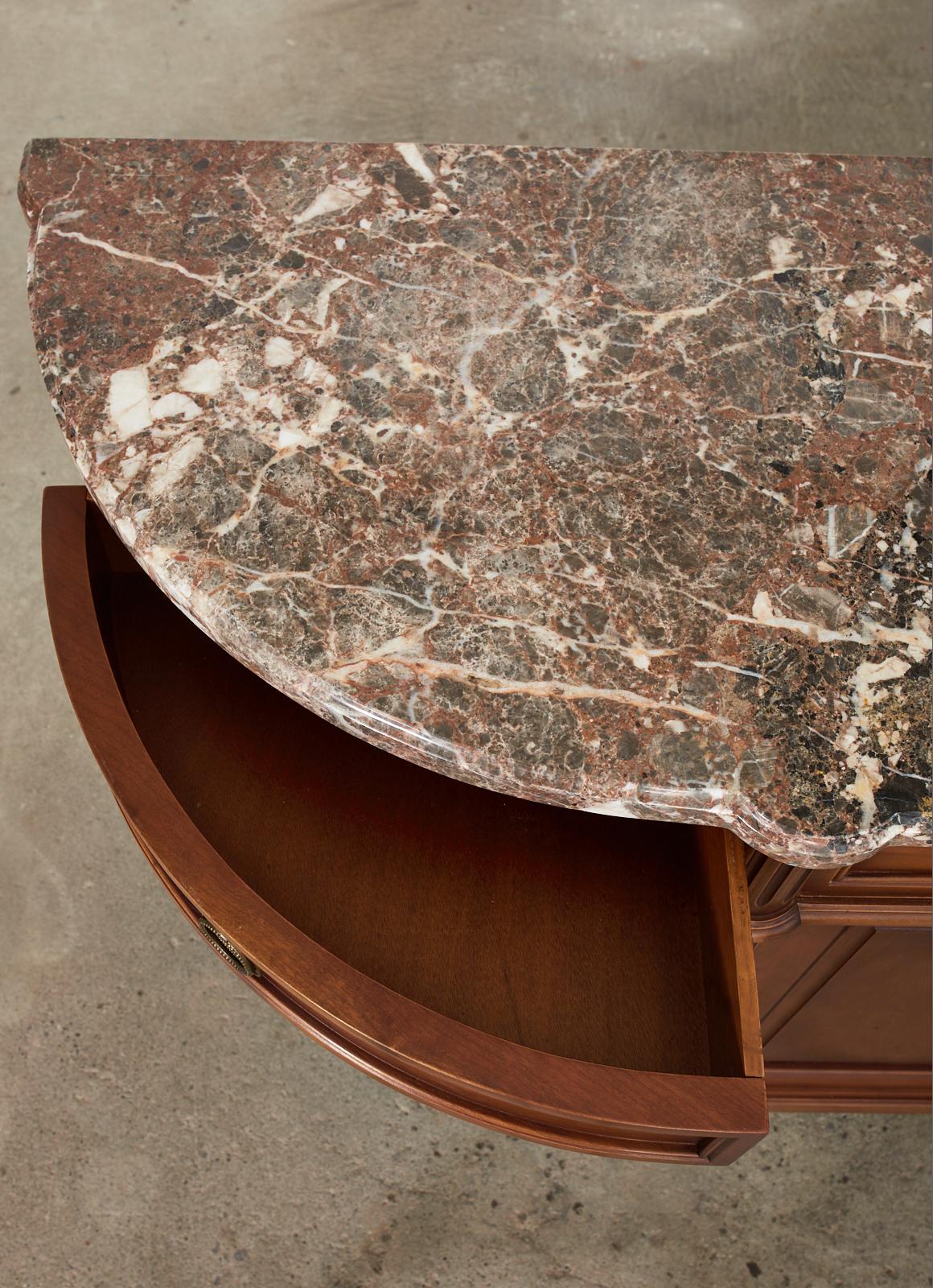 Brass Grand Louis XVI Style Marble Top Mahogany Sideboard Buffet