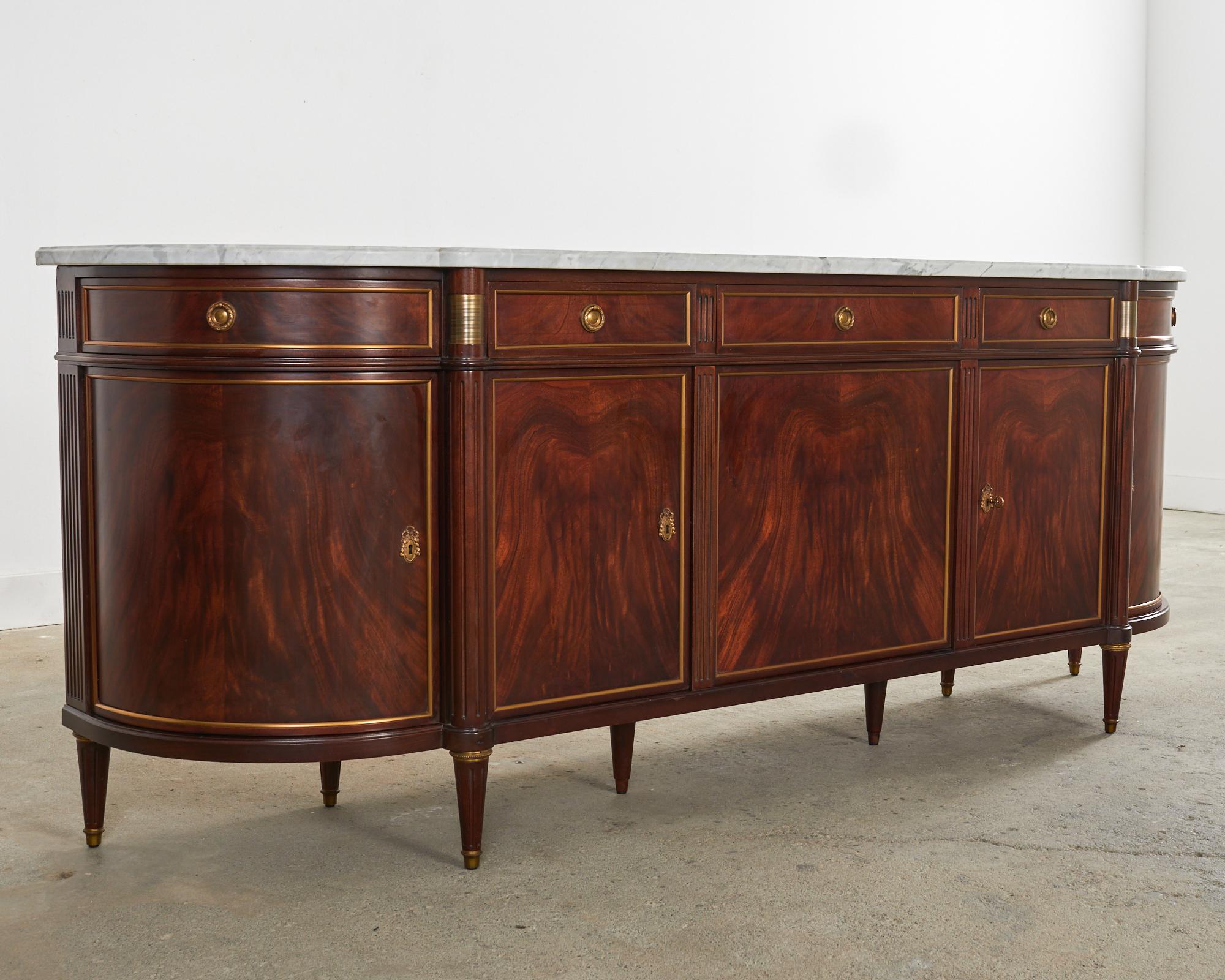 French Grand Louis XVI Style Marble Top Mahogany Sideboard Buffet