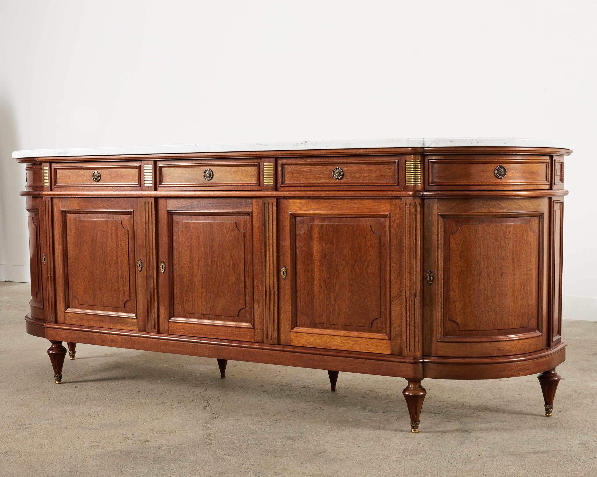French Grand Louis XVI Style Marble Top Mahogany Sideboard Buffet For Sale
