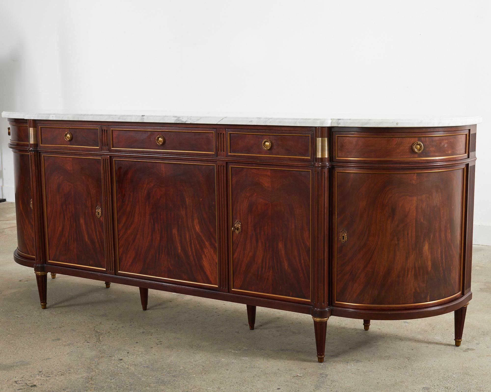20th Century Grand Louis XVI Style Marble Top Mahogany Sideboard Buffet
