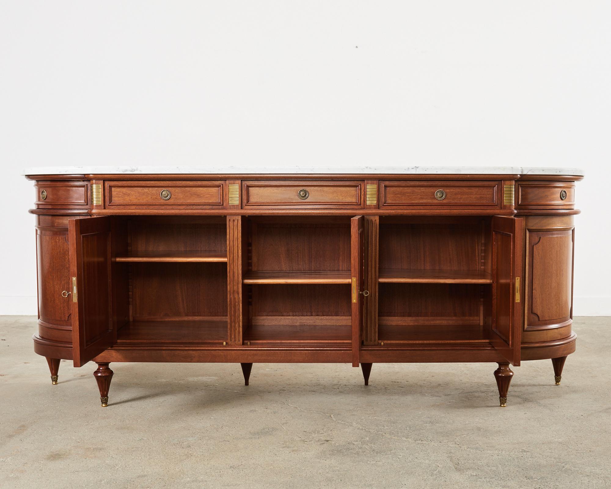 20th Century Grand Louis XVI Style Marble Top Mahogany Sideboard Buffet For Sale