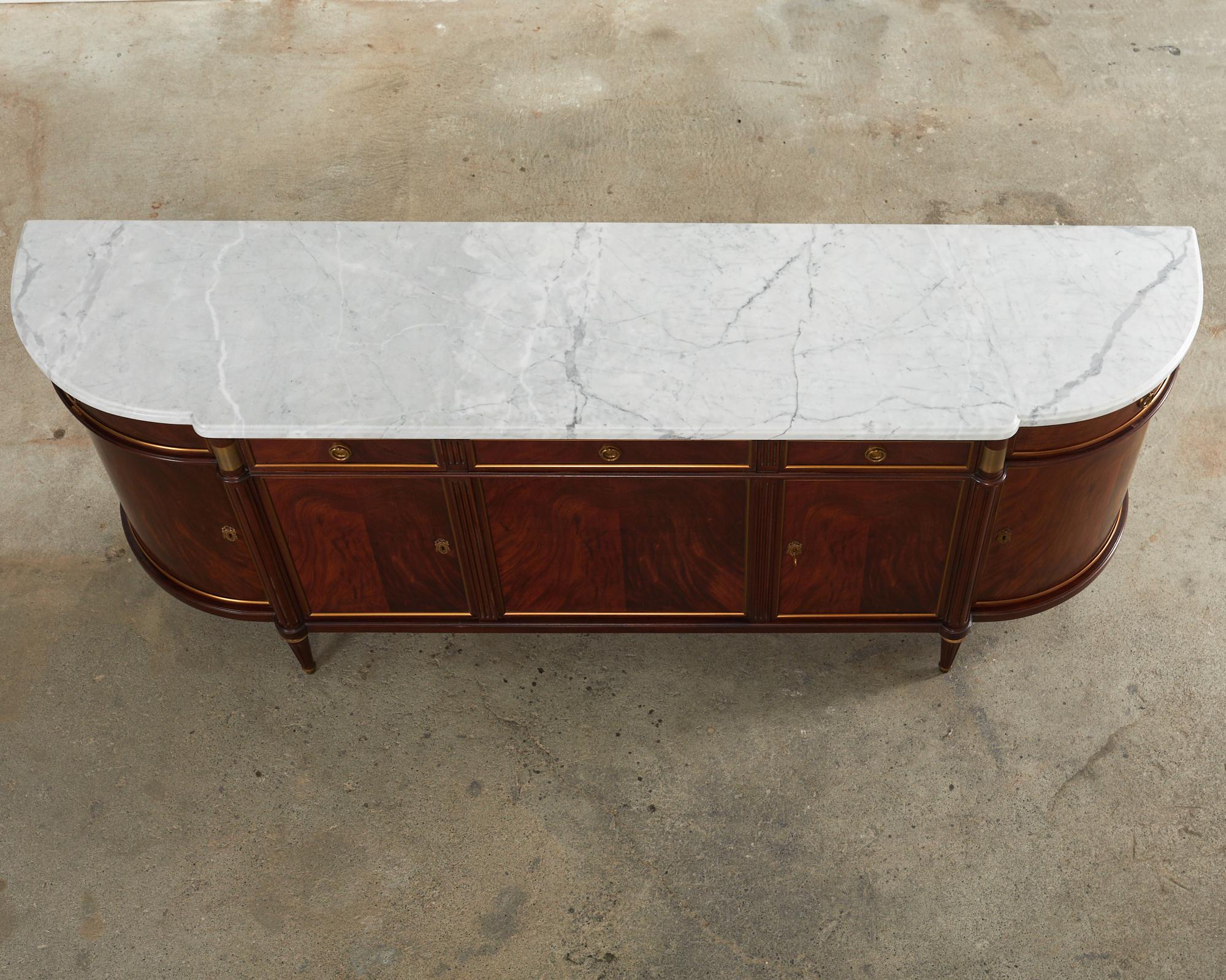 Brass Grand Louis XVI Style Marble Top Mahogany Sideboard Buffet