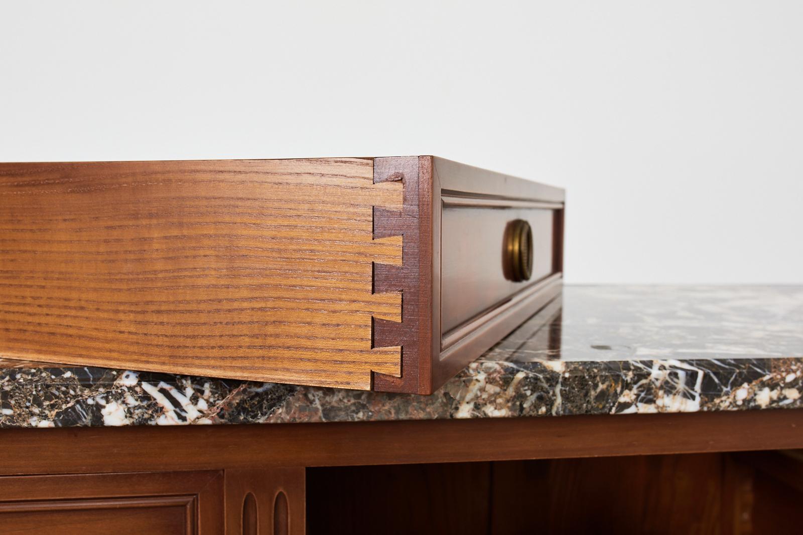 20th Century Grand Louis XVI Style Marble Top Mahogany Sideboard Buffet