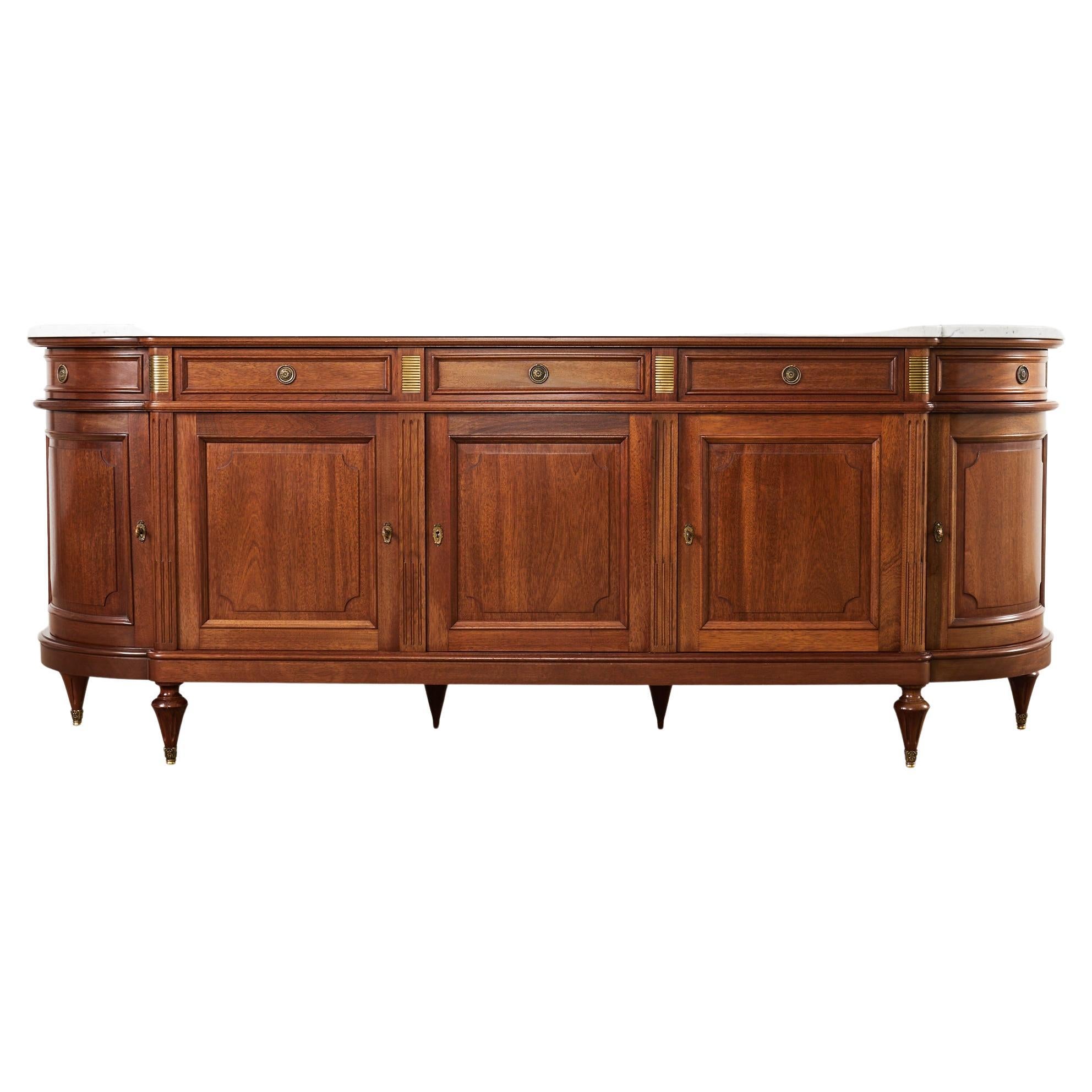 Grand Louis XVI Style Marble Top Mahogany Sideboard Buffet For Sale