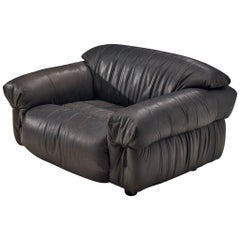 Chaise longue Grand Lounge Chair en cuir patiné noir