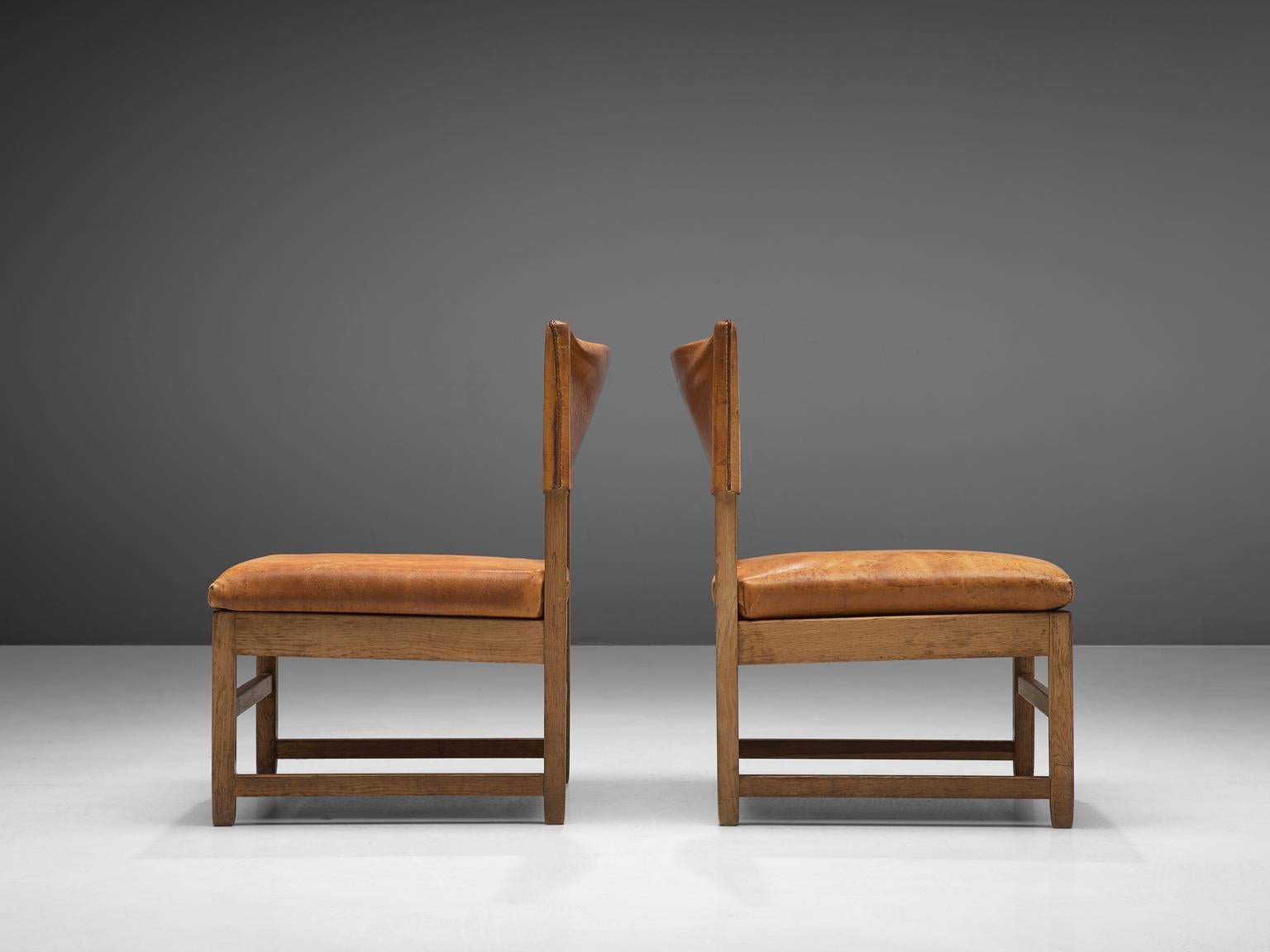 Mid-Century Modern Grand Lounge Chairs with Patinated Cognac Leather