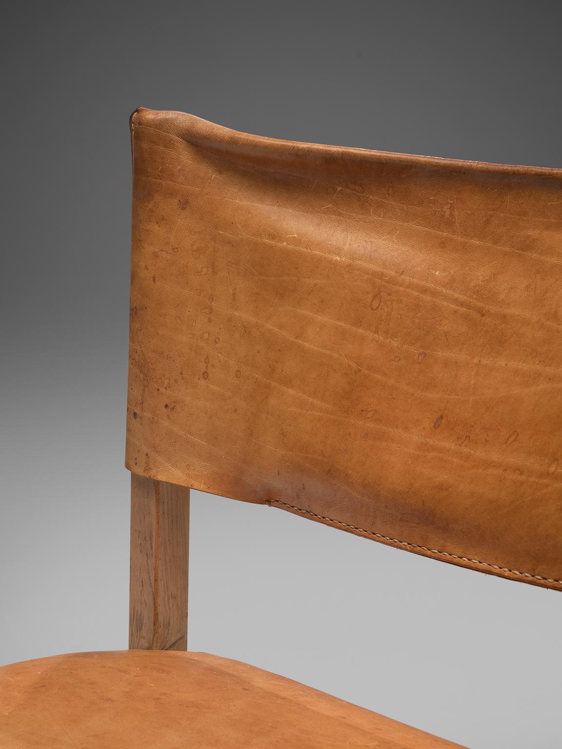 Mid-20th Century Grand Lounge Chairs with Patinated Cognac Leather