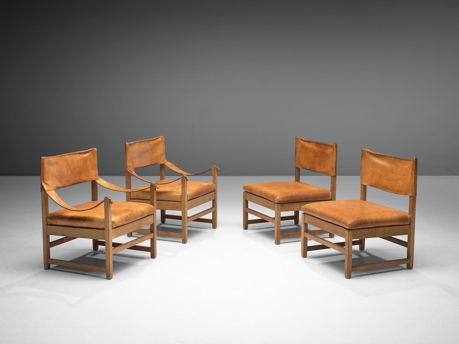 Grand Lounge Chairs with Patinated Cognac Leather 2