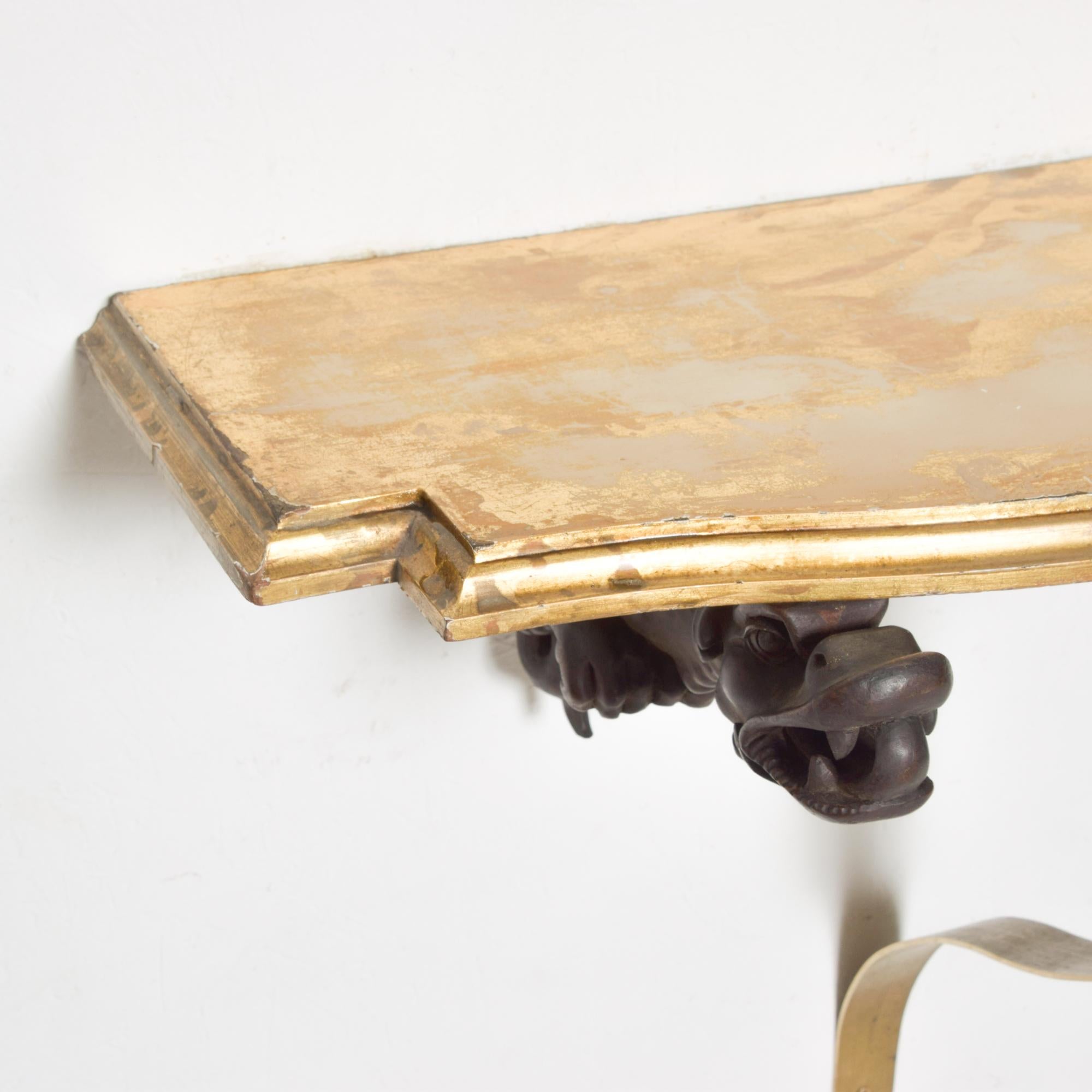 Grand Mahogany Gargoyle Bronze Wall Console Table Shelf Gold Curvy Leg, 1950s 1