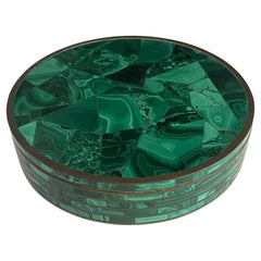 Gran Caja de Piedra de Malaquita con Banda de Latón, *8,5" Redonda