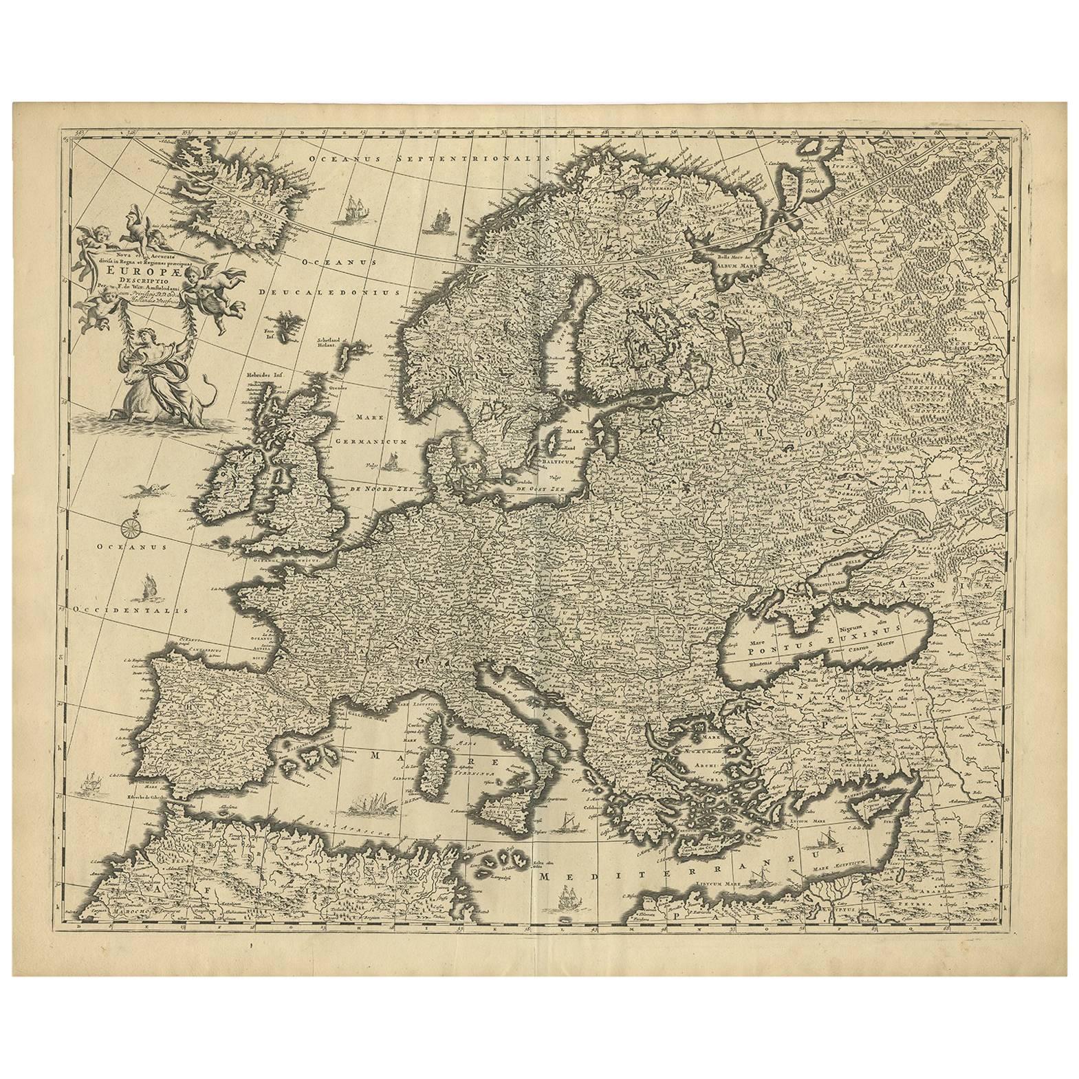 Gran Mapa de Europa de Frederick de Wit, circa 1690: Una obra maestra de la época barroca.