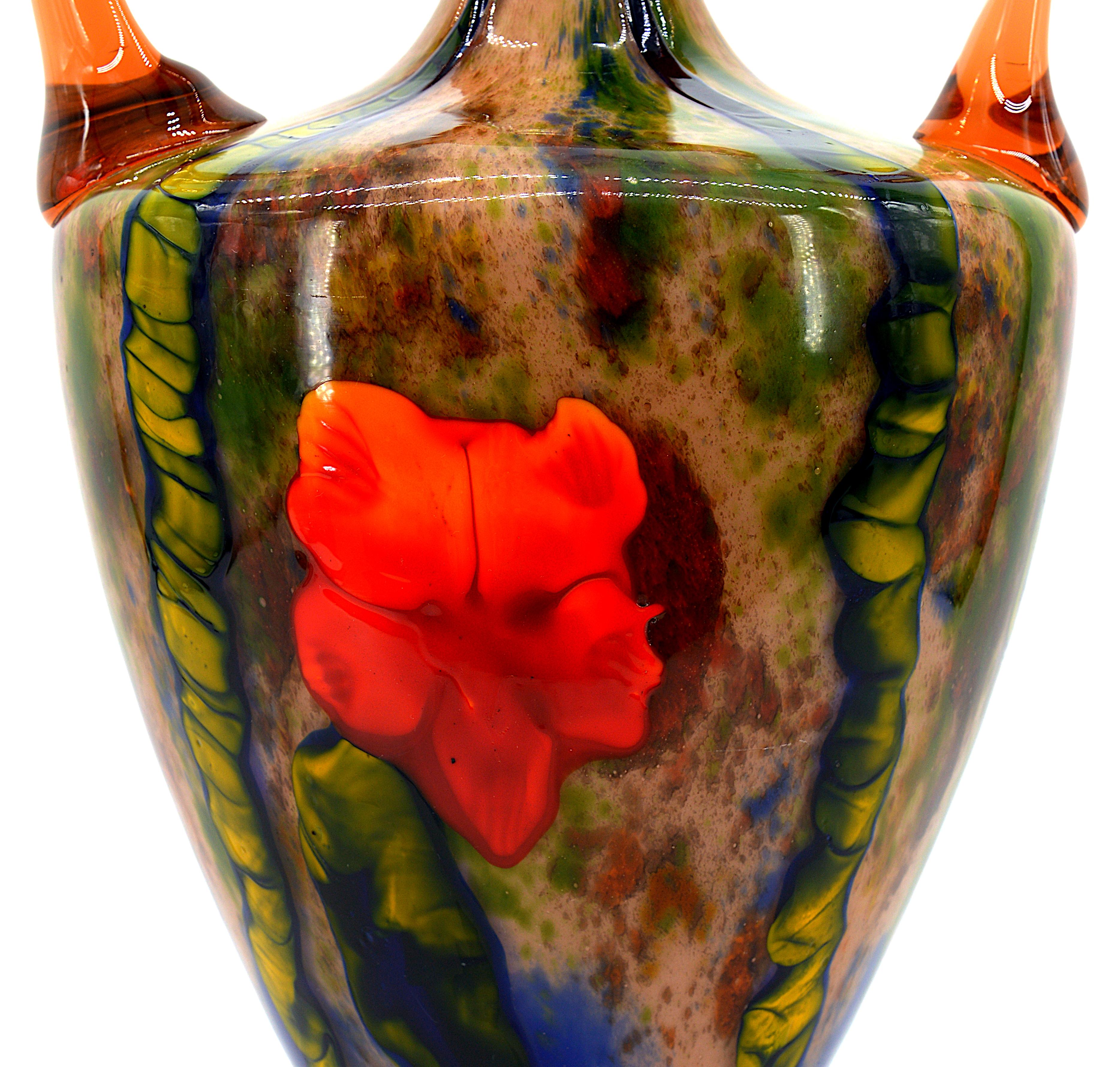 Czech Grand Marquetry Flower Vase by Kralik, 1920s