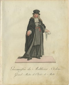 Grand Master of the Maltese Order: 1791 Colored Engraving in Ceremonial Robes