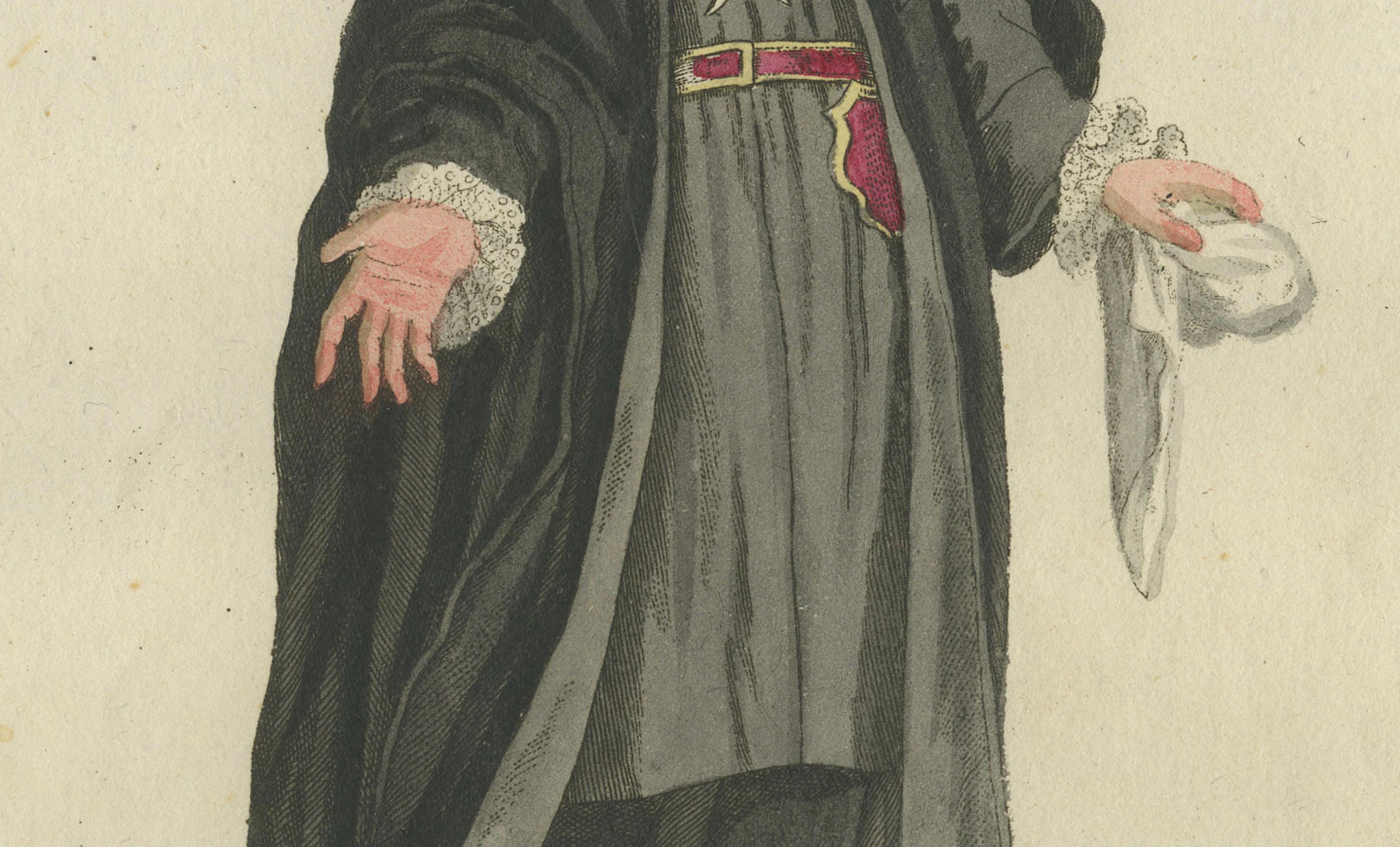 The Grand Master of the Maltese Order: Kolorierter Stich von 1791 in zeremoniellen Gewändern im Zustand „Gut“ im Angebot in Langweer, NL