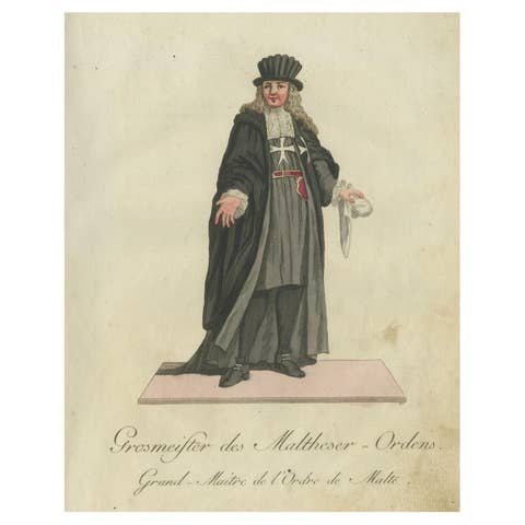 Grand Master of the Maltese Order: 1791 Colored Engraving in Ceremonial Robes