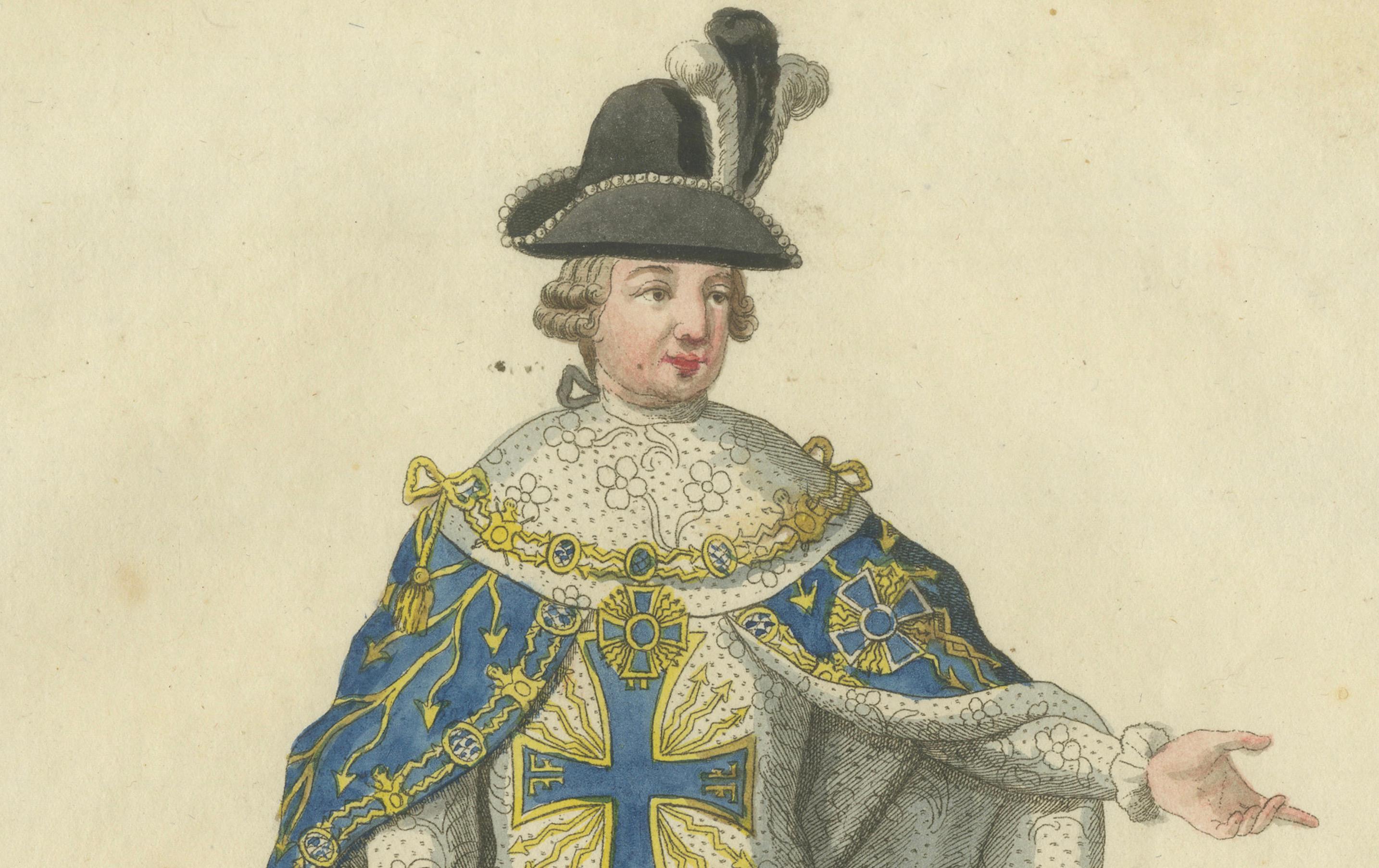 Engraved Grand Master of the Order of St. Michael in Ceremonial Attire, 1791 Engraving For Sale