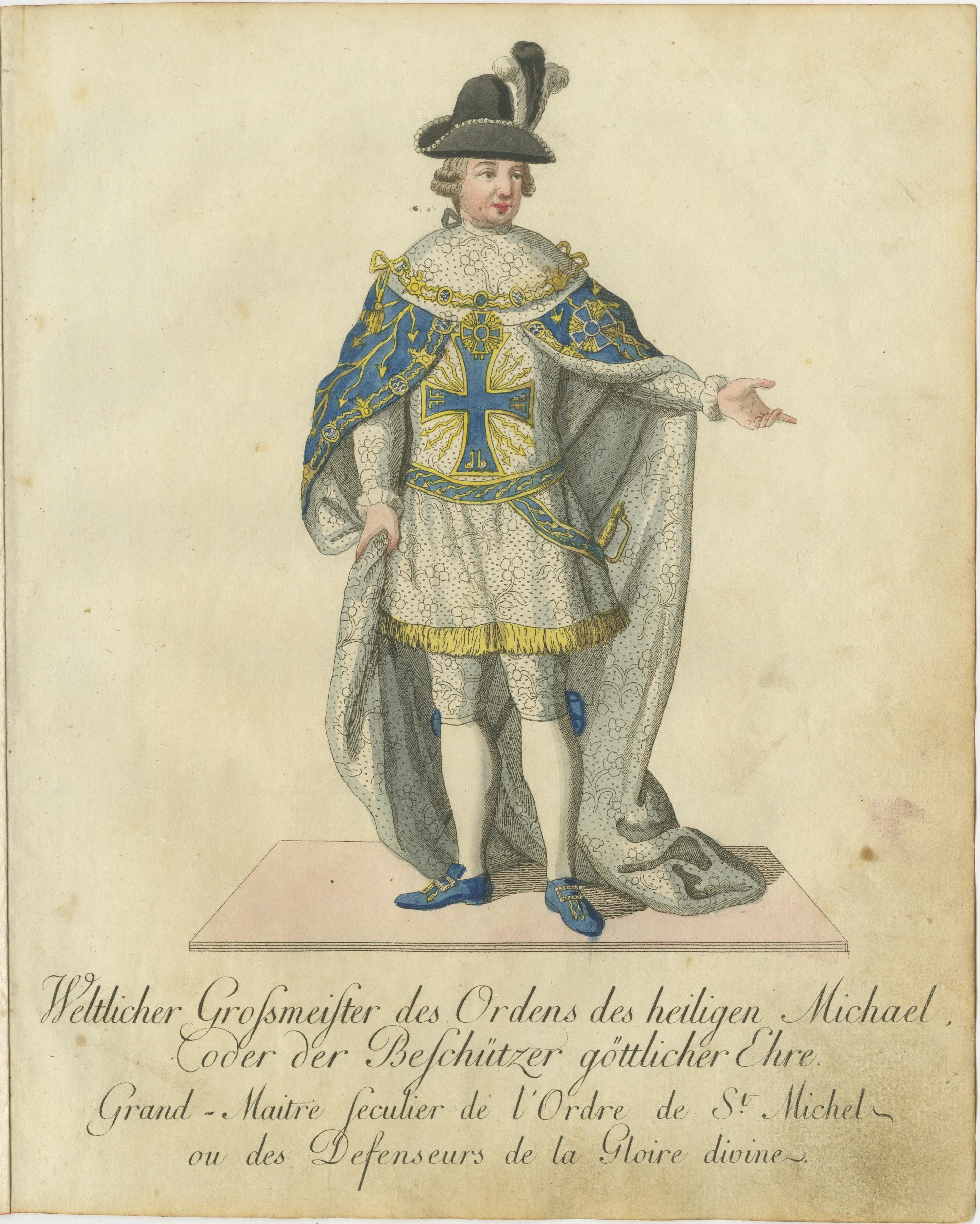 Late 18th Century Grand Master of the Order of St. Michael in Ceremonial Attire, 1791 Engraving For Sale
