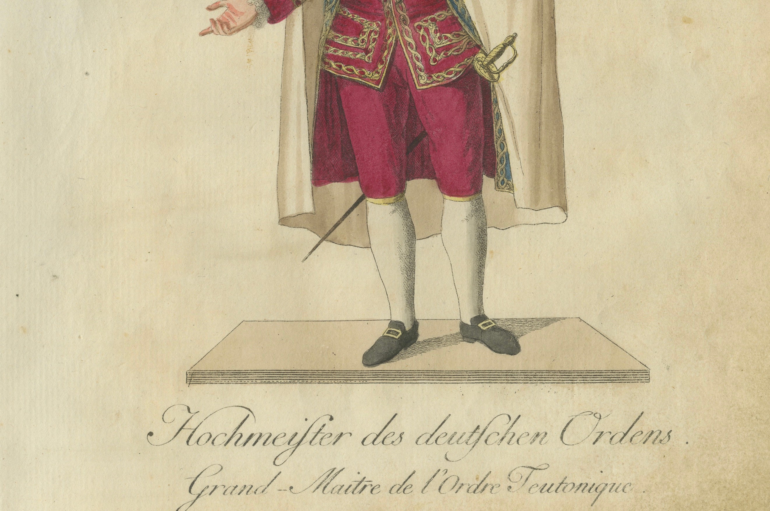 Engraved Grand Master of the Teutonic Order: 1791 Colored Engraving in Ceremonial Robes For Sale
