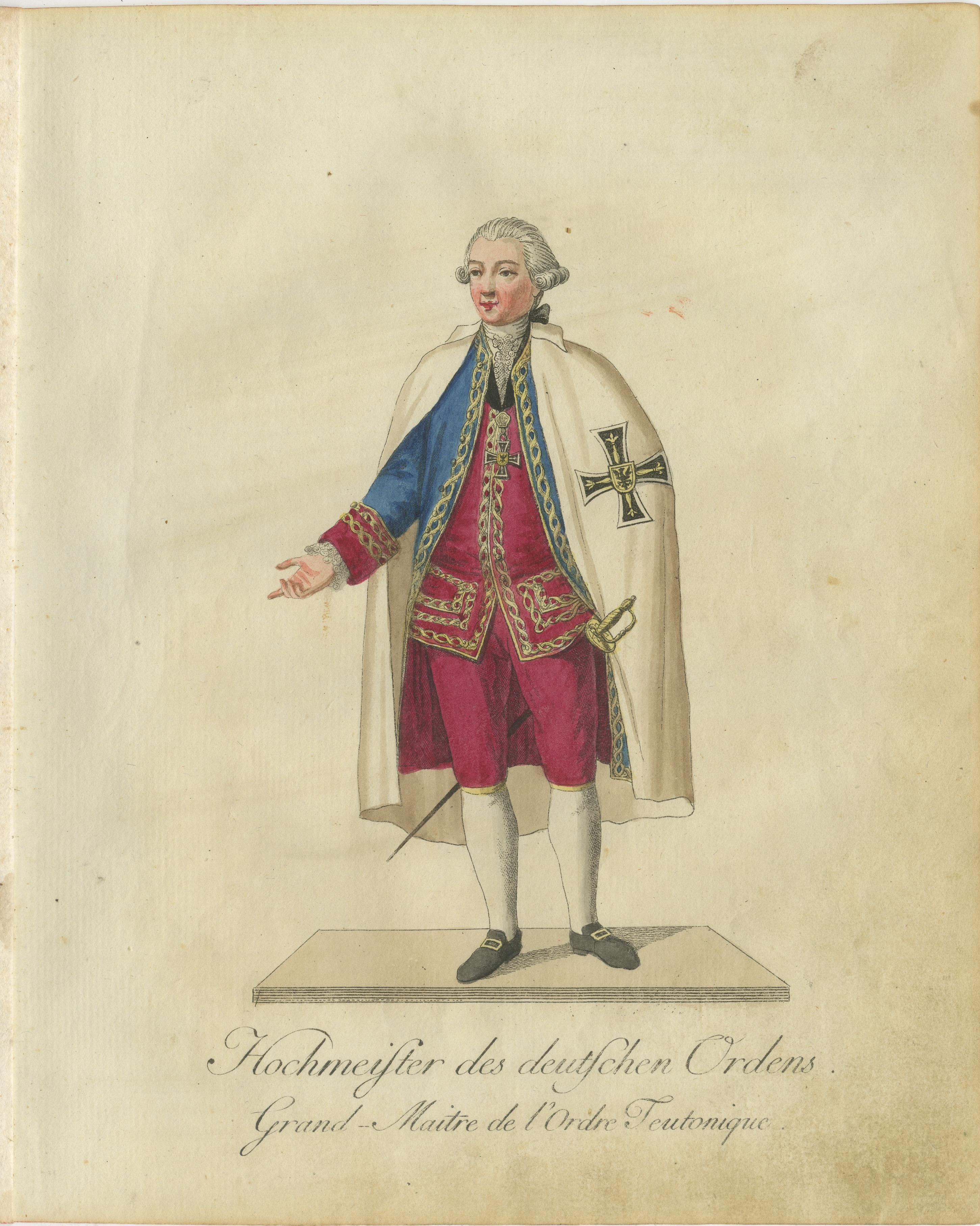 Paper Grand Master of the Teutonic Order: 1791 Colored Engraving in Ceremonial Robes For Sale